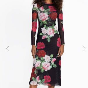 Johnny Was Jade Lolia Mesh Black Midi with Vibrant Floral Pattern NWT Size XS